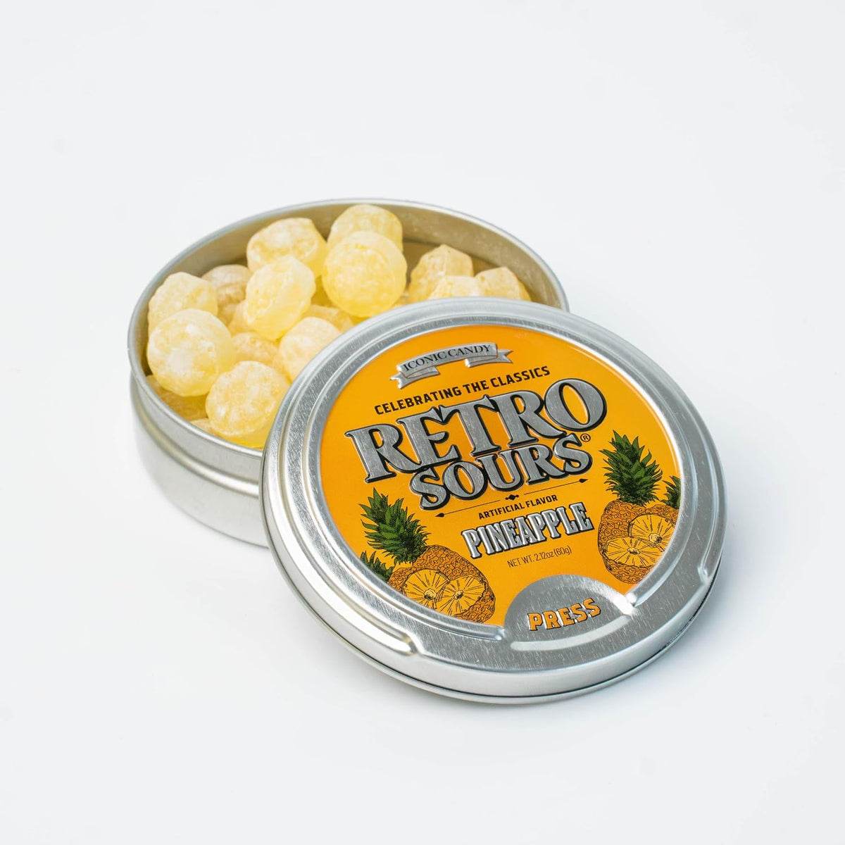 Iconic Retro Sours Candy, 60g Tin, 8-Pack, Sour Hard Candy, Retro Candy