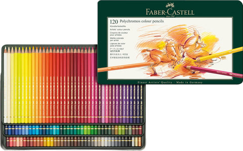 Faber-Castell Polychromos Artists' Color Pencils, 120 Colors, Colored Pencil Set in Metal Tin for Drawing, Sketching, Illustration & Coloring