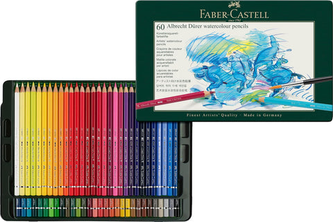 Faber-Castell Albrecht Dürer Artists' Watercolor Pencils, 60 Assorted Colors, Metal Tin, Watercolor Colored Pencil Set for Drawing, Sketching, Painting & Illustration