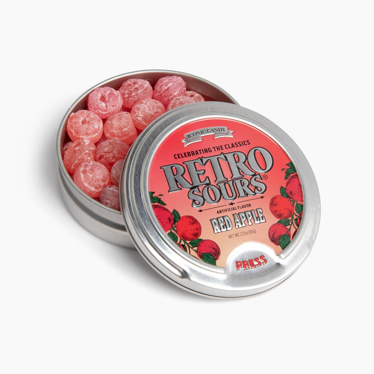Iconic Retro Sours Candy, 60g Tin, 8-Pack, Sour Hard Candy, Retro Candy
