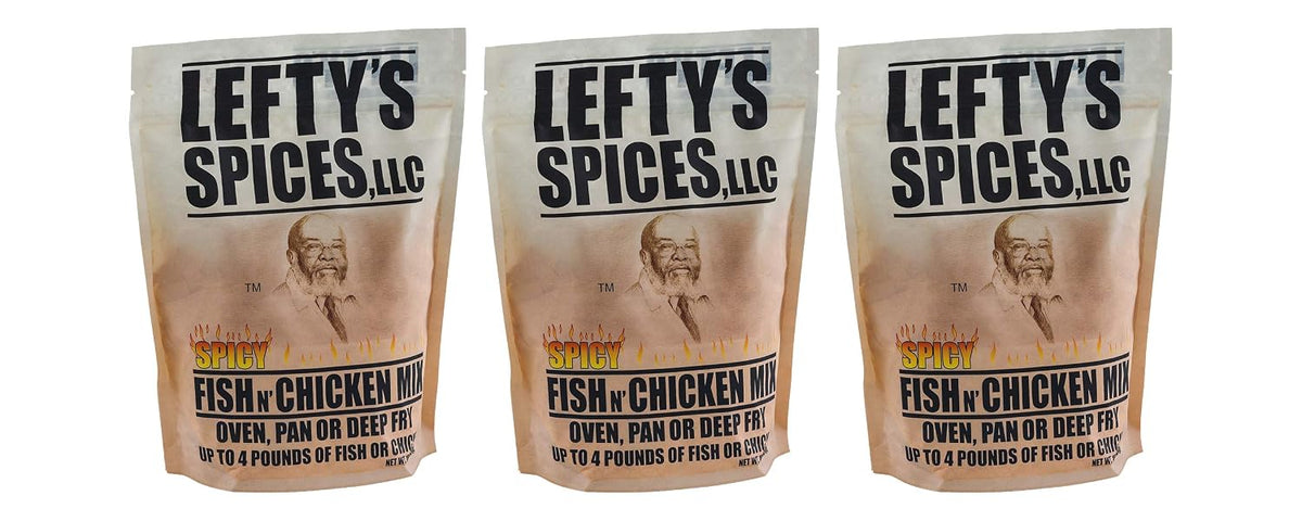 Lefty’s Spices Spicy Fish N’ Chicken Mix, Seasoned Breading & Coating for Oven, Pan or Deep Fry, Coats Up to 4 lb per Bag, 16 oz (Pack of 3)