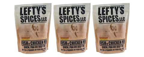Lefty’s Spices Spicy Fish N’ Chicken Mix, Seasoned Breading & Coating for Oven, Pan or Deep Fry, Coats Up to 4 lb per Bag, 16 oz (Pack of 3)