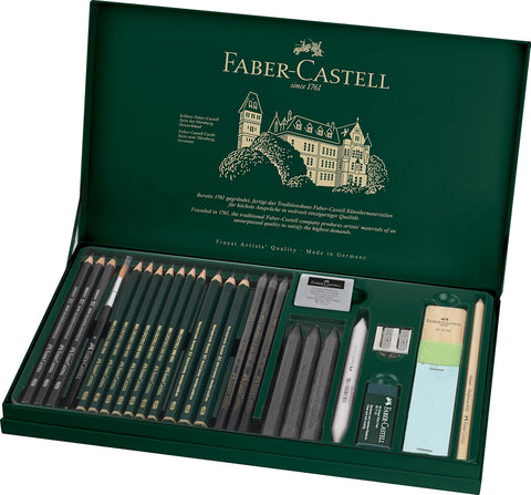 Faber-Castell Pitt Graphite Drawing Set, 26 Pieces, Graphite Pencils & Drawing Accessories, Metal Tin, Sketching, Shading & Detailed Artwork