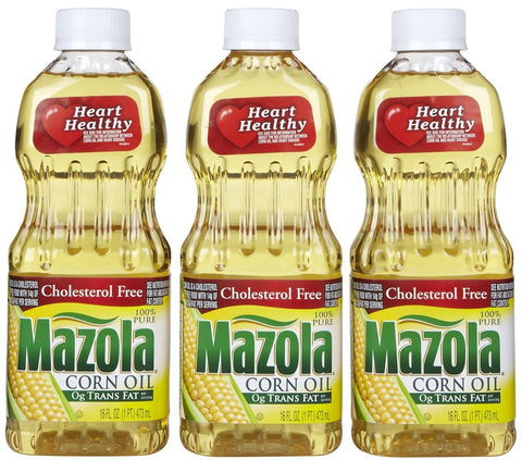 Mazola 100% Pure Corn Oil, Cooking Oil for Frying, Baking and Sautéing, 16 fl oz Bottle (Pack of 3)