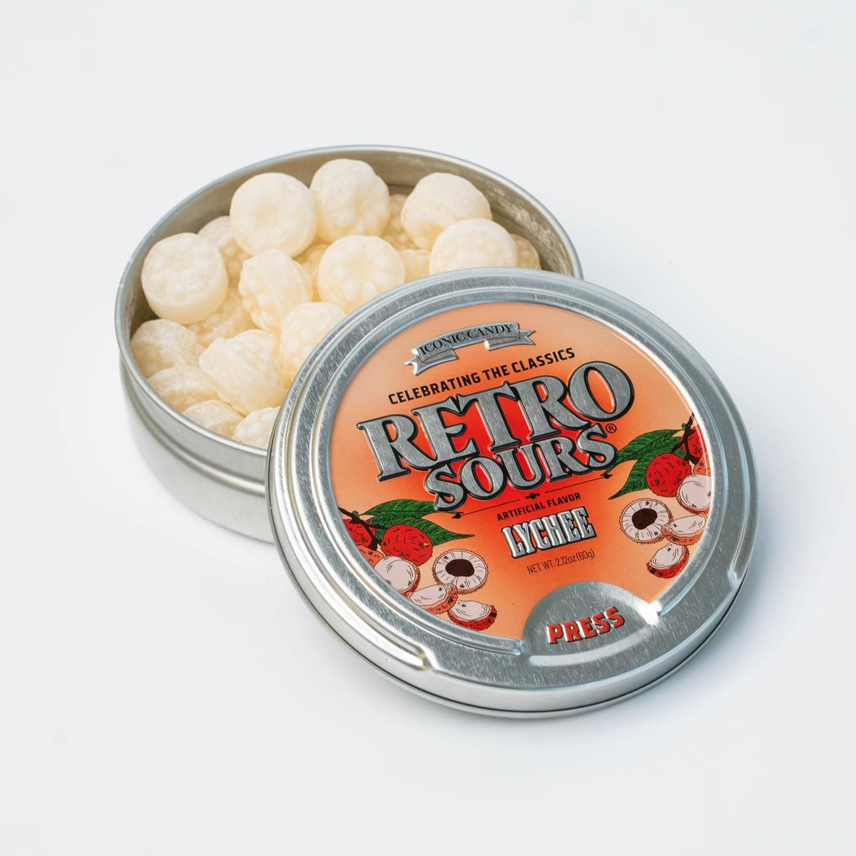 Iconic Retro Sours Candy, 60g Tin, 8-Pack, Sour Hard Candy, Retro Candy