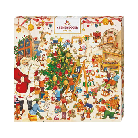 Niederegger Marzipan Advent Calendar, Elves' Workshop, 168g (5.9 oz), 24 Mini Marzipan Loaves Covered in Dark Chocolate, Made in Germany