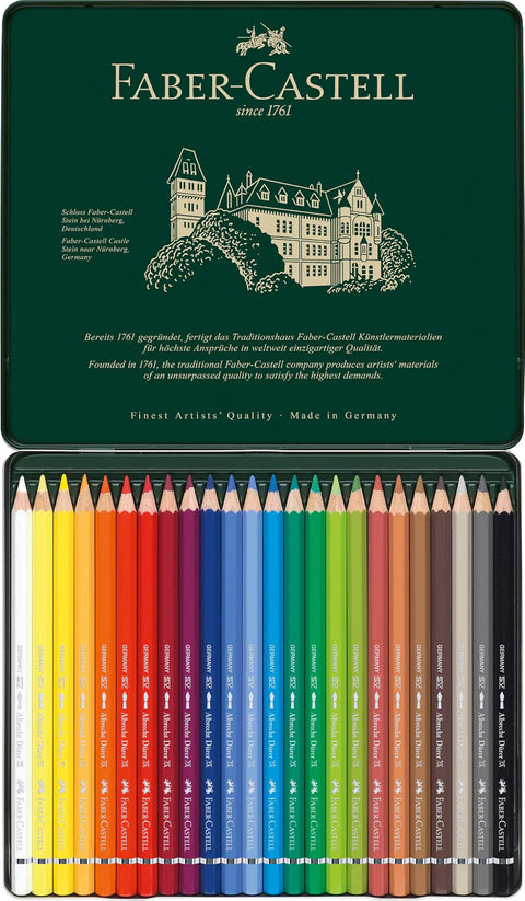 Faber-Castell Albrecht Dürer Artists' Watercolor Pencils, 24 Assorted Colors, Metal Tin, Watercolor Colored Pencil Set for Drawing, Sketching, Painting & Illustration