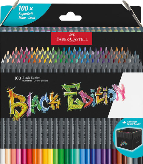 Faber-Castell Black Edition Colored Pencils, 100 Count, Assorted Colors, Colored Pencil Set with Storage Sleeve for Drawing, Sketching & Coloring