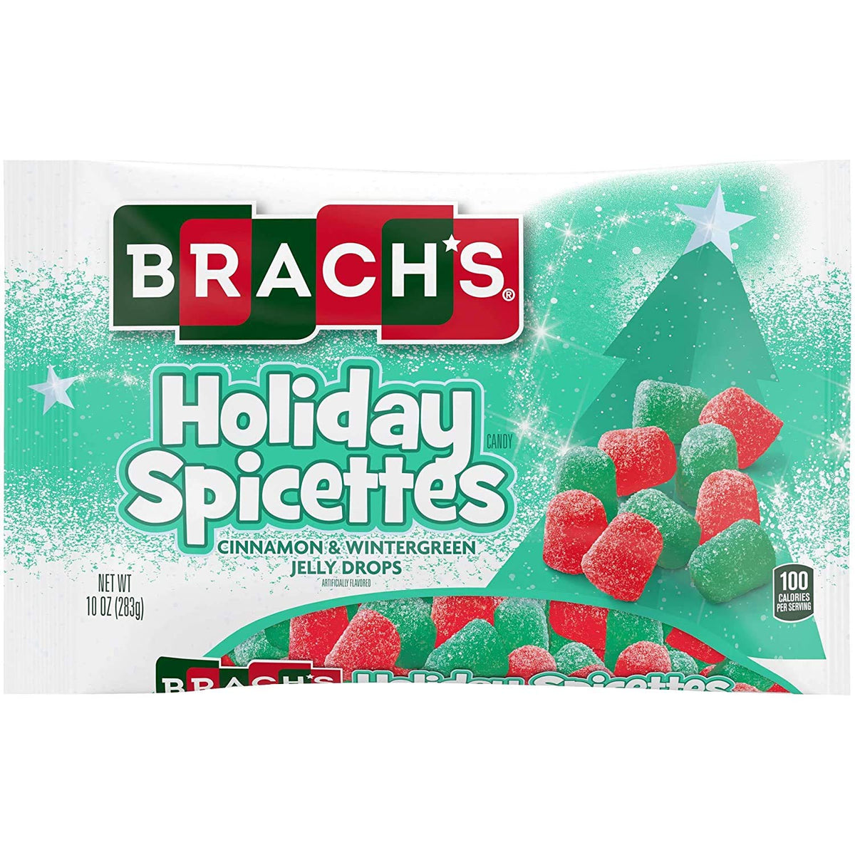 Brach's Holiday Spicettes, Cinnamon and Wintergreen Jelly Drops, Red and Green Christmas Candy, 10 oz Bag