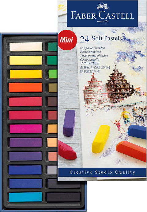 Faber-Castell Creative Studio Soft Pastel Mini Sticks, 24 Vivid Colors, Soft Pastel Set for Drawing, Sketching, Blending & Creative Artwork
