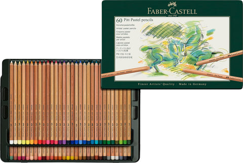 Faber-Castell Pitt Pastel Pencils, 60 Assorted Colors, Metal Tin, Pastel Drawing Pencils for Sketching, Shading, Blending & Detailed Artwork