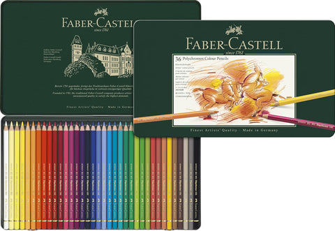 Faber-Castell Polychromos Artists' Color Pencils, 36 Assorted Colors, Metal Tin, Colored Pencil Set for Drawing, Sketching, Illustration & Coloring