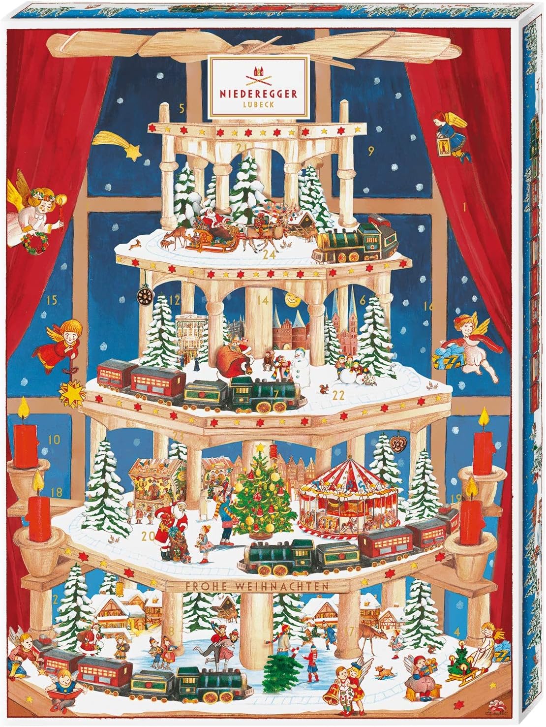 Niederegger Christmas Pyramid Advent Calendar, 24 Marzipan Pralines in Dark and Milk Chocolate, 300g (10.5 oz)