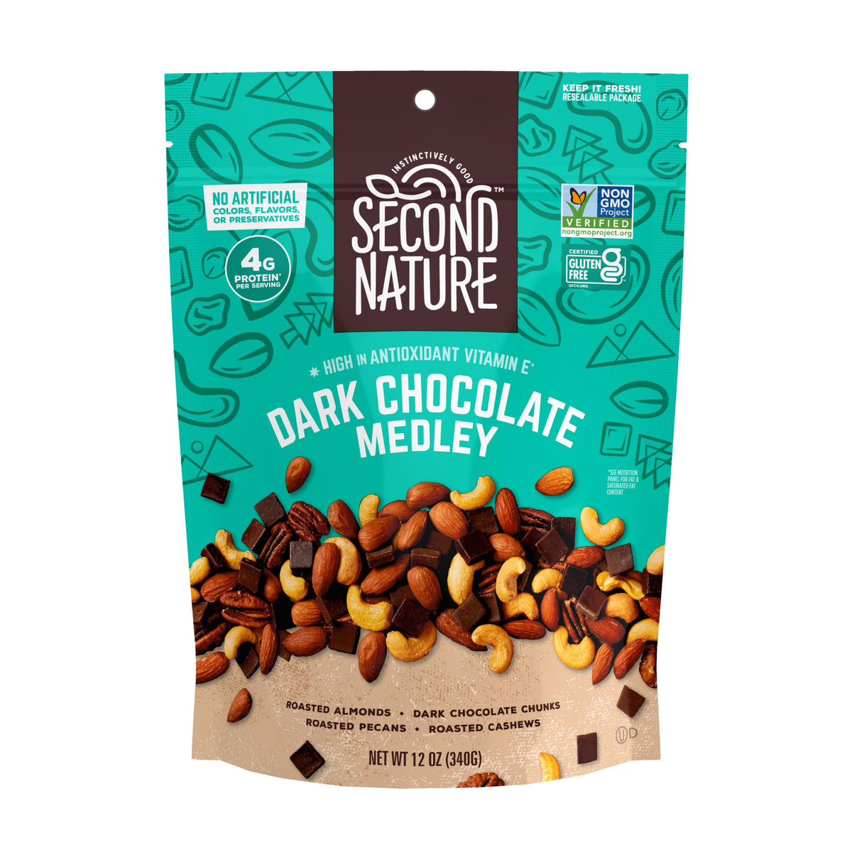 Second Nature Dark Chocolate Medley Trail Mix, 12 oz Resealable Pouch