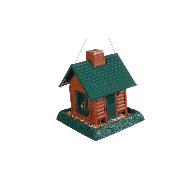 North States Log Cabin Wild Bird 1 lb Plastic Log Cabin Hopper Bird Feeder 4 ports (Pack of 2)