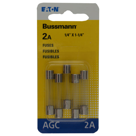 Bussmann 2 amps AGC Clear Glass Tube Fuse 5 pk (Pack of 5)