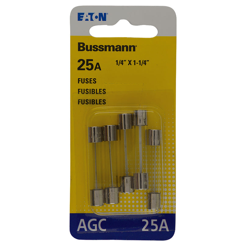 Bussmann 25 amps AGC Clear Glass Tube Fuse 5 pk (Pack of 5)