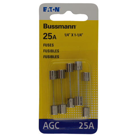 Bussmann 25 amps AGC Clear Glass Tube Fuse 5 pk (Pack of 5)