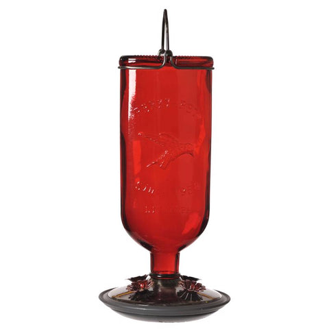 Perky-Pet Hummingbird 16 oz Glass/Metal/Plastic Antique Bottle Nectar Bird Feeder 4 ports (Pack of 2)