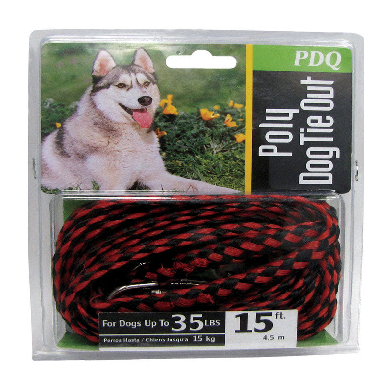 Cuerda atadora de polipropileno roja/negra PDQ para perros pequeños/medianos