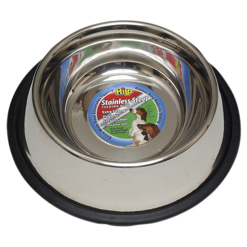 HiLo Silver Non-Skid Stainless Steel 16 oz Pet Dish For Dogs