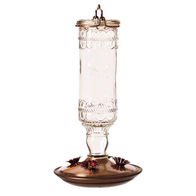 Perky-Pet Hummingbird 10 oz Glass/Metal Antique Bottle Nectar Bird Feeder 4 ports (Pack of 2)