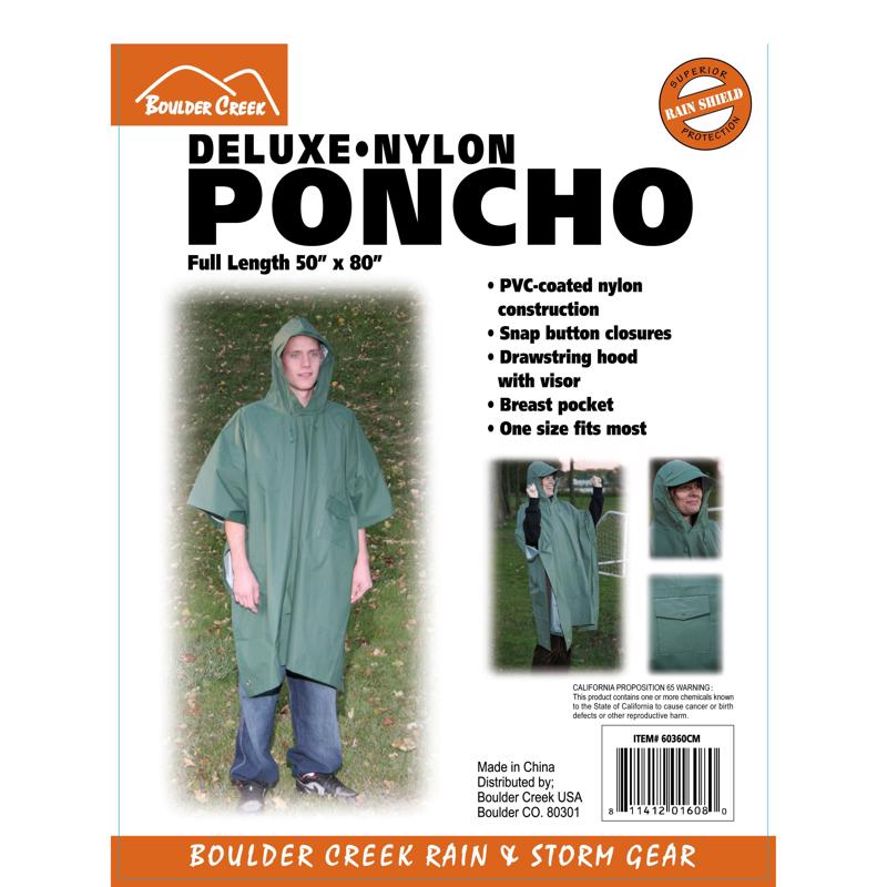 Boulder Creek Green PVC-Coated Nylon Rain Poncho One Size Fits All 20 mil