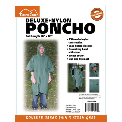 Boulder Creek Green PVC-Coated Nylon Rain Poncho One Size Fits All 20 mil