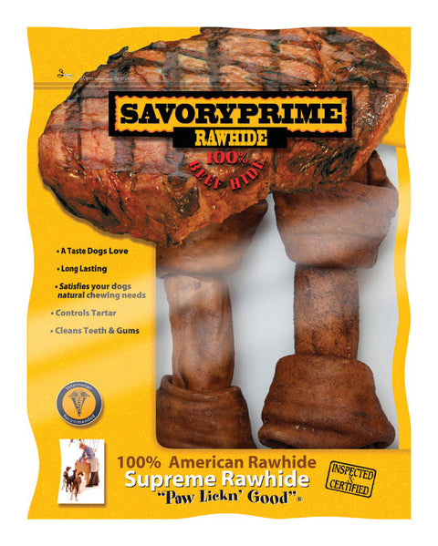 Savory Prime Beef Flavor Large Adult Knotted Bone Beef Rawhide 6-7 in. L 2 pk