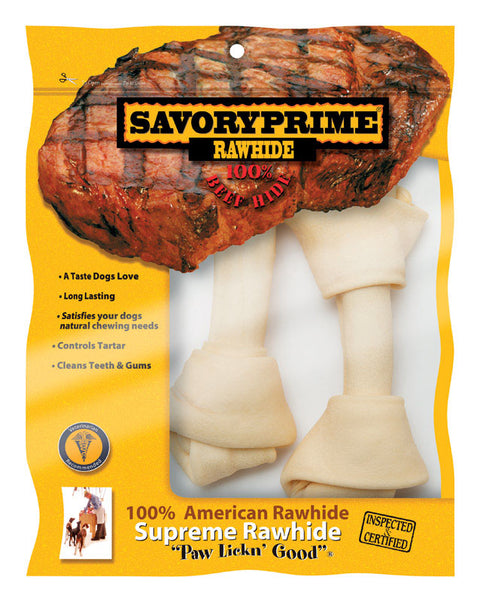 Savory Prime American Supreme Medium Adult Knotted Bone Beef Rawhide 6-7 in. L 2 pk