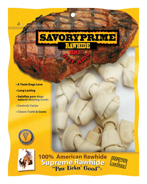 Savory Prime American Supreme Small Adult Knotted Bone Beef Rawhide 4-5 in. L 10 pk