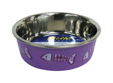 Loving Pets Bella Purple Fish Skeleton Stainless Steel 1 cups Pet Bowl For Cats