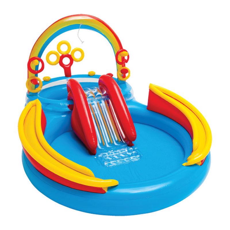 Centro de juegos inflable multicolor de vinilo con piscina y aro arcoíris Intex