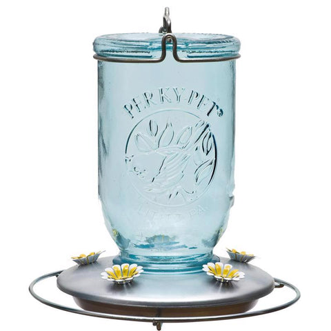 Perky-Pet Hummingbird 32 oz Glass/Metal Mason Jar Nectar Bird Feeder 5 ports (Pack of 2)