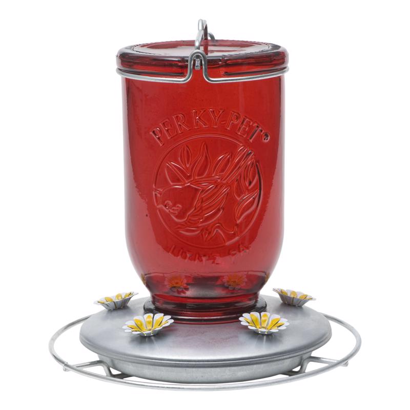 Perky-Pet Hummingbird 32 oz Glass/Metal Mason Jar Nectar Bird Feeder 5 ports (Pack of 2)