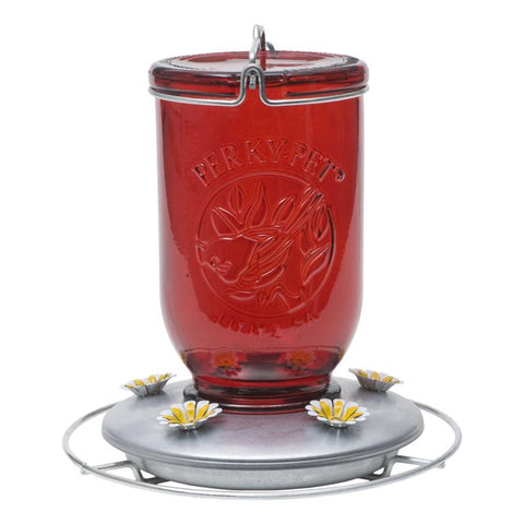 Perky-Pet Hummingbird 32 oz Glass/Metal Mason Jar Nectar Bird Feeder 5 ports (Pack of 2)