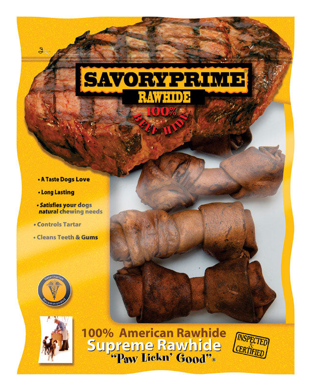 Savory Prime American Supreme All Size Dogs Adult Knotted Bone Beef Rawhide 4-5 in. L 4 pk