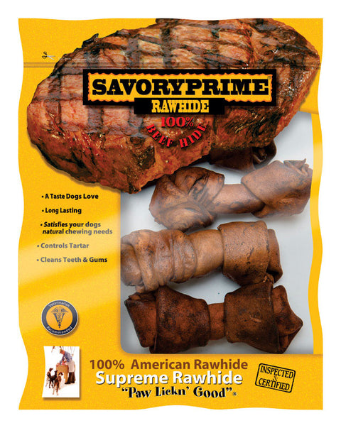 Savory Prime American Supreme All Size Dogs Adult Knotted Bone Beef Rawhide 4-5 in. L 4 pk