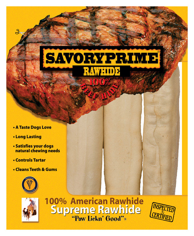 Savory Prime American Supreme All Size Dogs Adult Rawhide Bone Beef Rawhide 6-7 in. L 3 pk