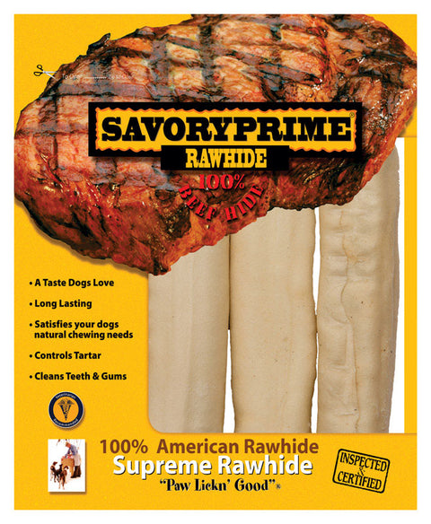 Savory Prime American Supreme All Size Dogs Adult Rawhide Bone Beef Rawhide 6-7 in. L 3 pk