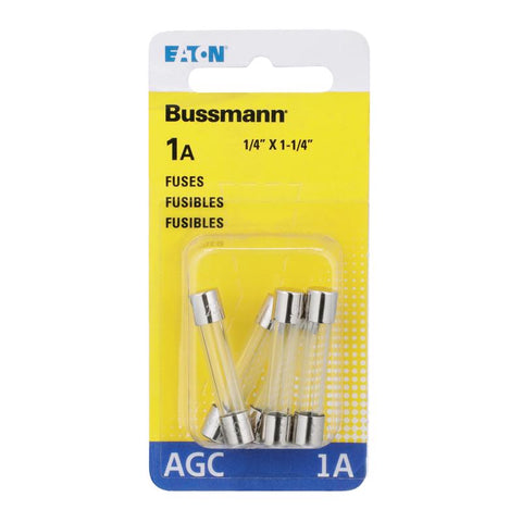 Bussmann 1 amps AGC Clear Glass Tube Fuse 5 pk (Pack of 5)