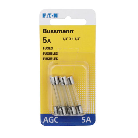Bussmann 5 amps AGC Clear Glass Tube Fuse 5 pk (Pack of 5)