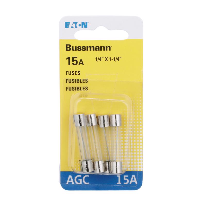 Bussmann 15 amps AGC Clear Glass Tube Fuse 5 pk (Pack of 5)