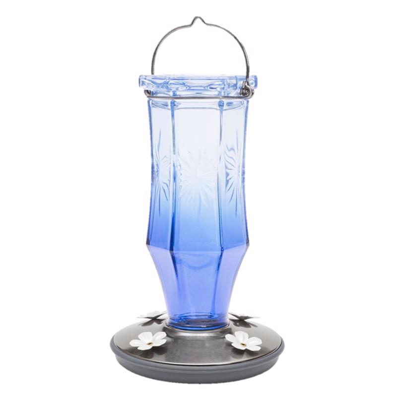 Perky-Pet Hummingbird 16 oz Glass/Metal Sapphire Starburst Vintage Nectar Bird Feeder 4 ports (Pack of 2)