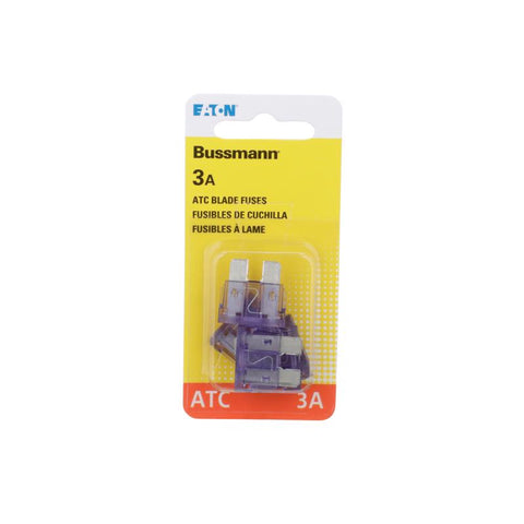 Fusible de cuchilla Bussmann ATC de 3 amperios, color morado, paquete de 5