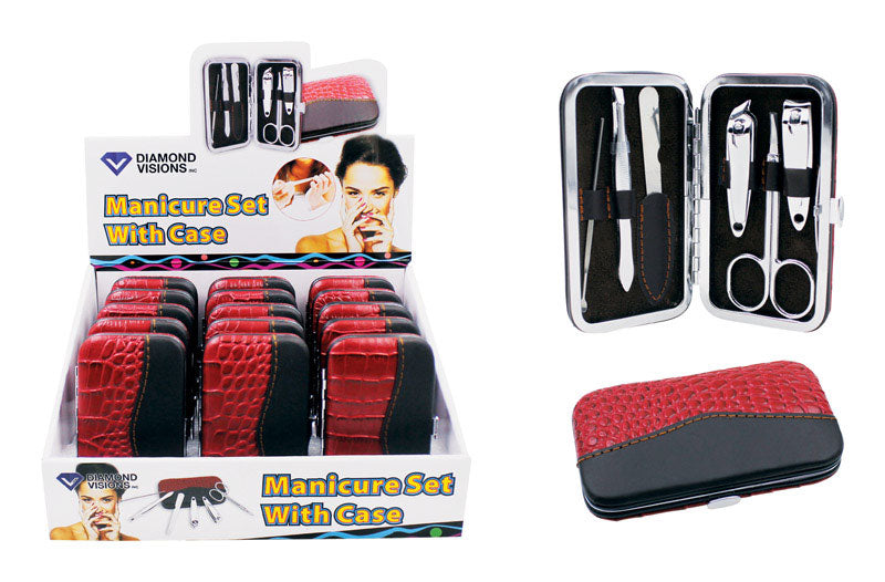 Diamond Visions Manicure Set In Case Faux Leather/Stainless Steel 6 pc (Pack of 15)