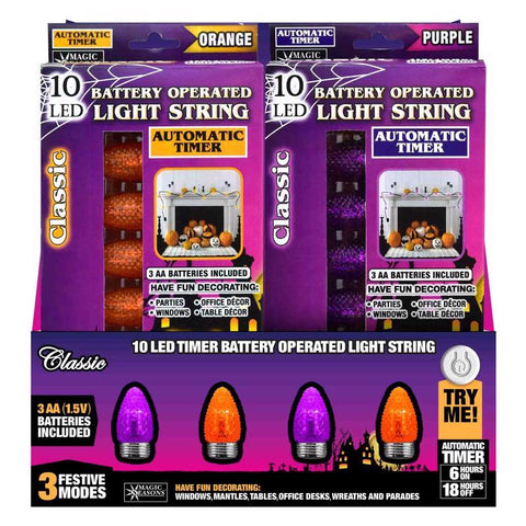 Magic Seasons Luces de cadena preiluminadas naranja/moradas de 9 pulg. (Paquete de 12)