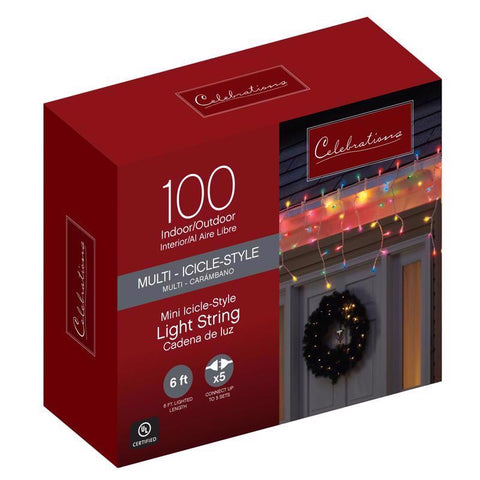 Celebrations Red Incandescent Mini Multicolored 100 ct Icicle Christmas Lights 5.67 ft. (Pack of 12)