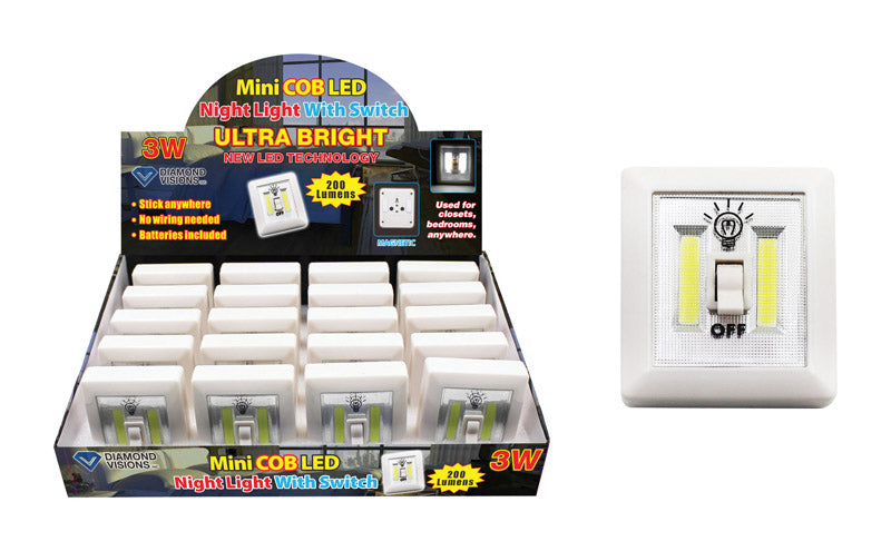 Diamond Visions Manual Battery Powered Mini COB LED Night Light w/Switch (Pack of 20)