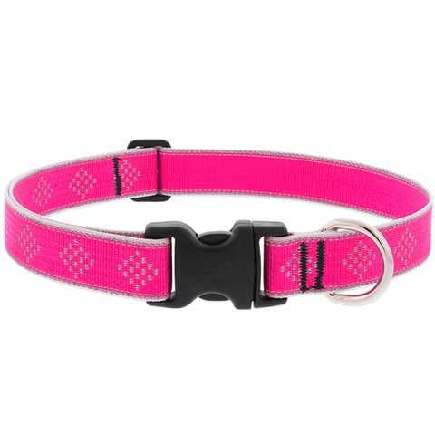 LupinePet Reflective Pink Diamond Nylon Dog Adjustable Collar